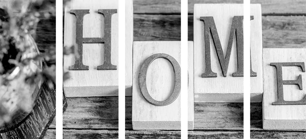 Quadri 5 pezzi – Lettere Home in bianco e nero