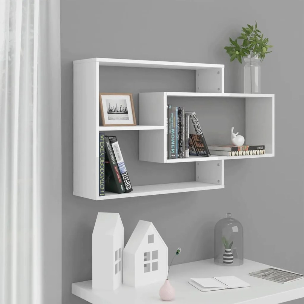 Mensole A Muro Bianco Lucido 104x20x58,5cm İn Legno Multistrato /