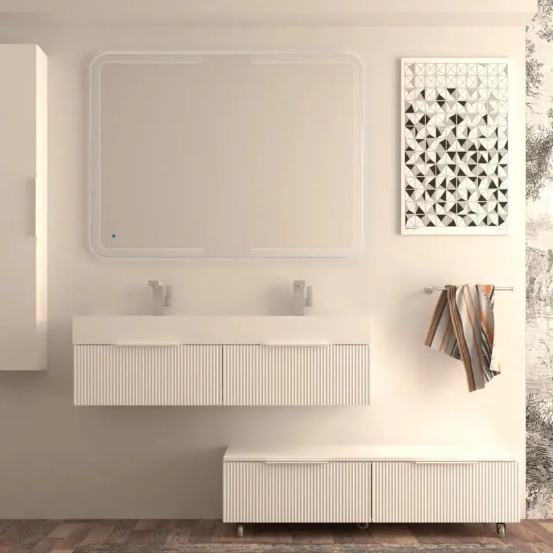 Mobile da bagno sotto lavabo BADEN HAUS Modula bianco laccato opaco L 120 x H 25 x P 44 cm 1 cassetto, lavabo non incluso