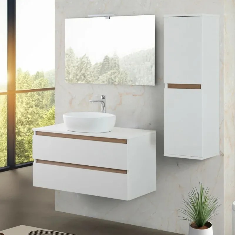 Mobile bagno sospeso 100 cm bianco e rovere con cassetti soft-close Kleo