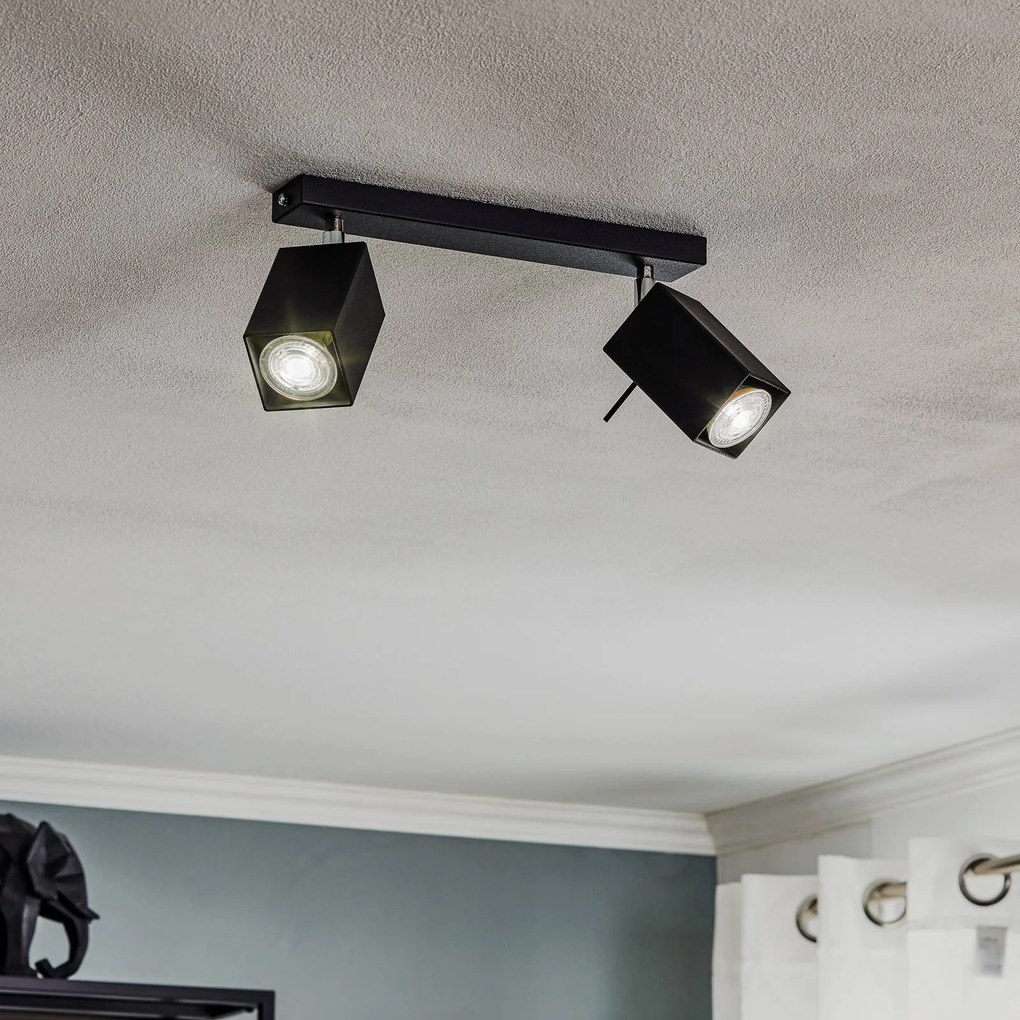 SOLLUX LIGHTING Faretto da soffitto Square, nero, 2 luci