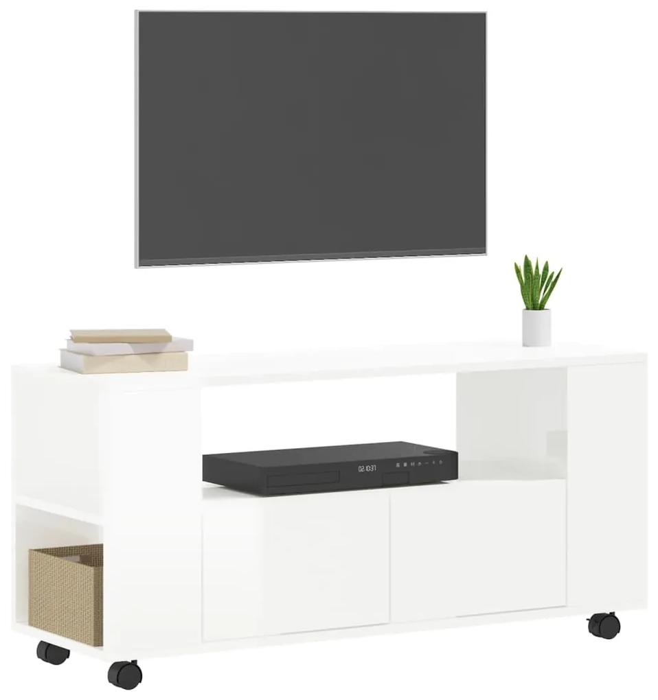 Mobile porta tv bianco lucido 102x34,5x43 cm legno multistrato