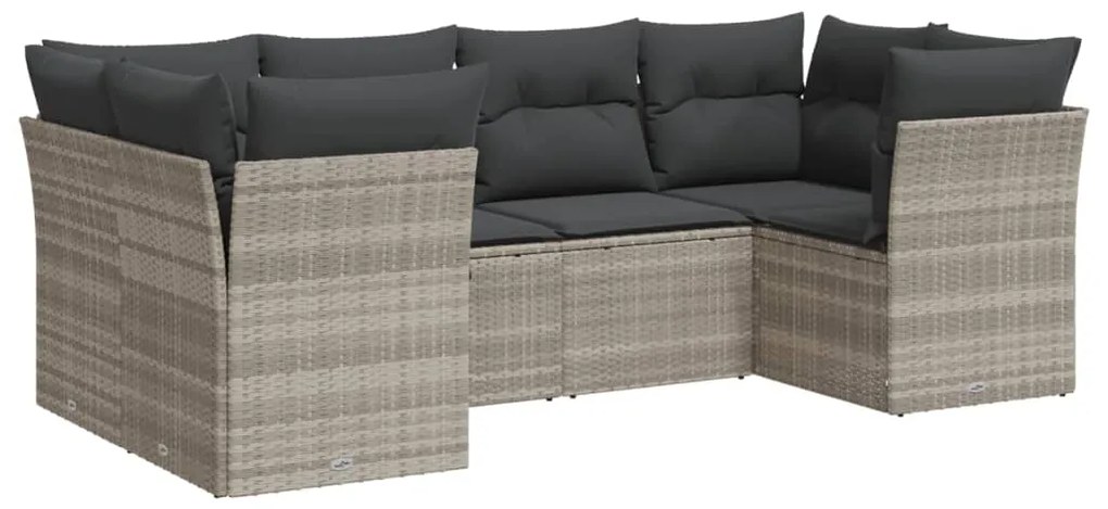 Set divano da giardino 6pz con cuscini grigio chiaro polyrattan