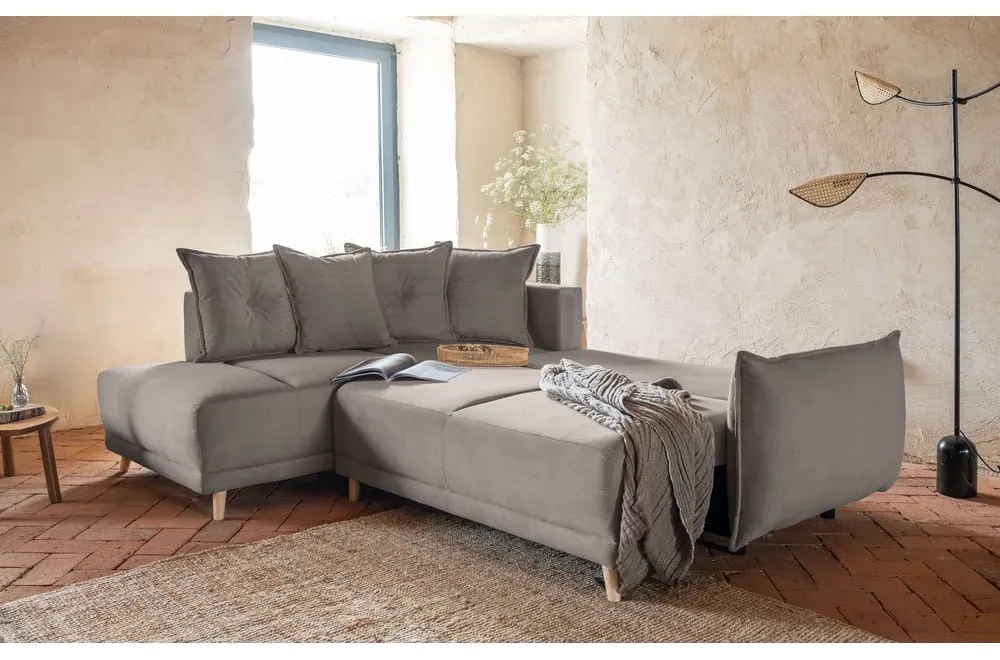 Divano letto in velluto a coste marrone chiaro (angolo sinistro) Lazy Lukka - Miuform