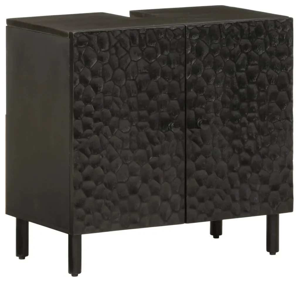 Mobile lavabo da bagno nero 62x33x58 cm legno massello di mango