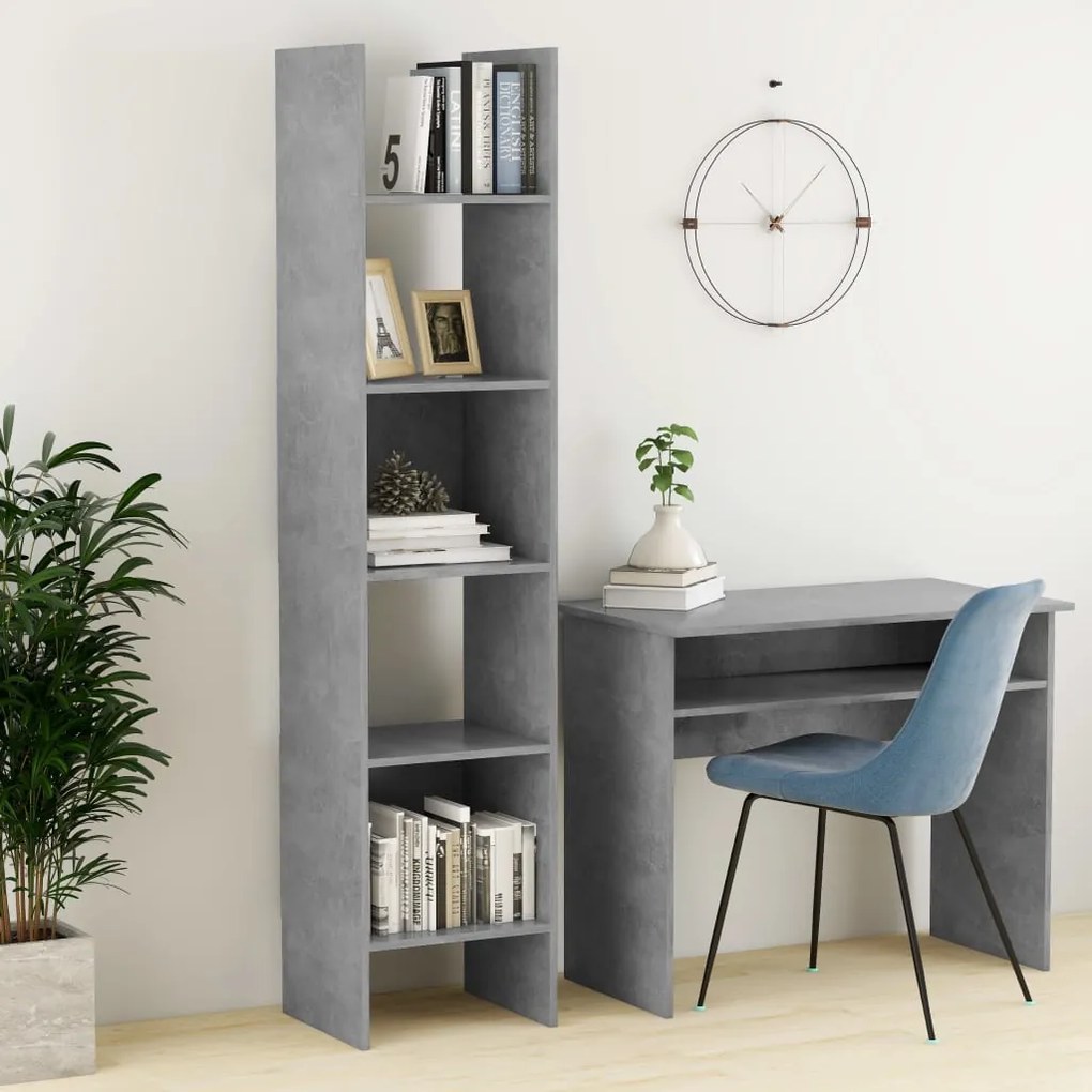 Libreria Grigio Cemento 40x35x180 Cm İn Legno Multistrato /