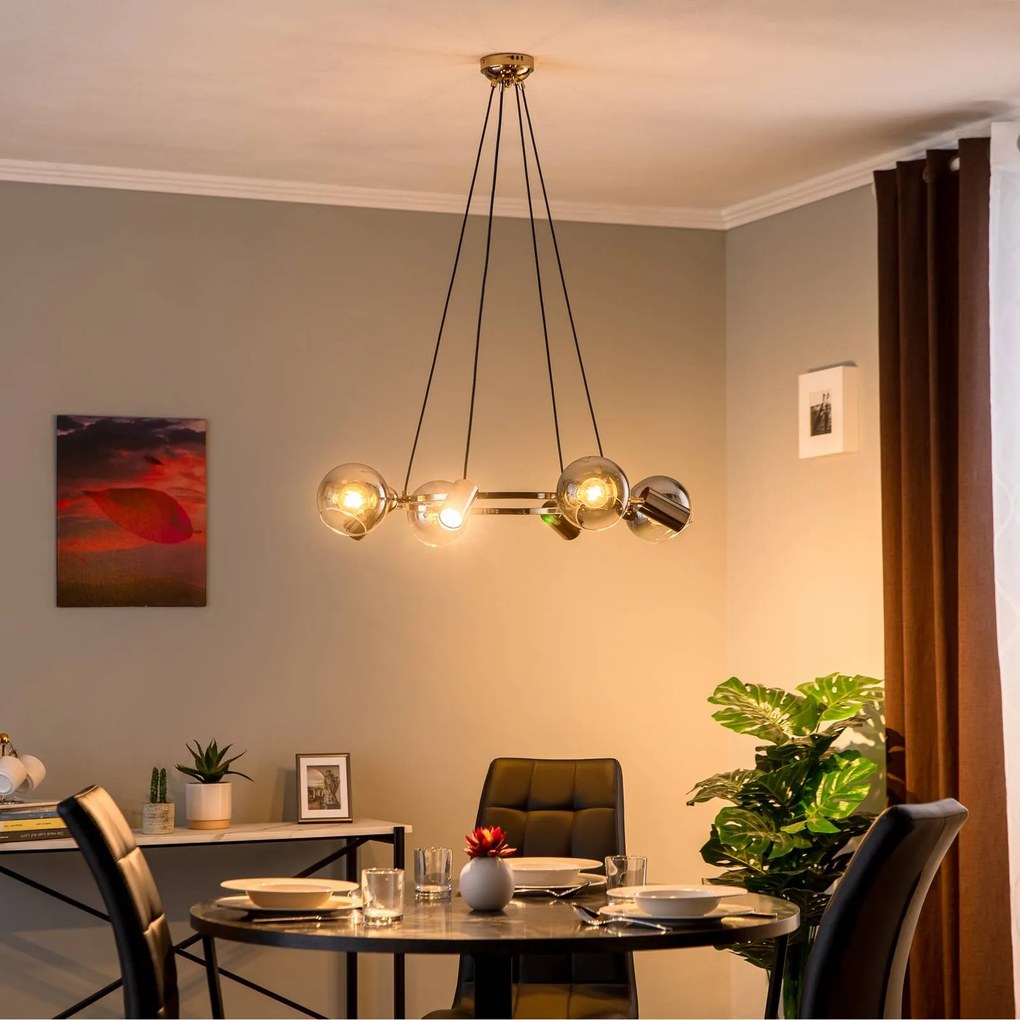 Lucea Lampada a sospensione Zerde 4+4, Ø 82 cm, oro, a 8 luci