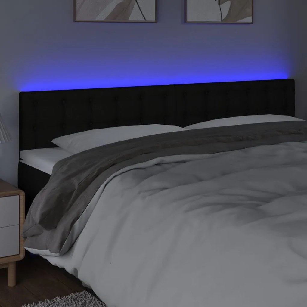Testiera A Led Nera 200x5x78/88 Cm İn Tessuto /