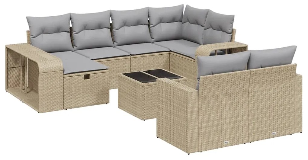 Set divani da giardino 11 pz con cuscini beige in polyrattan