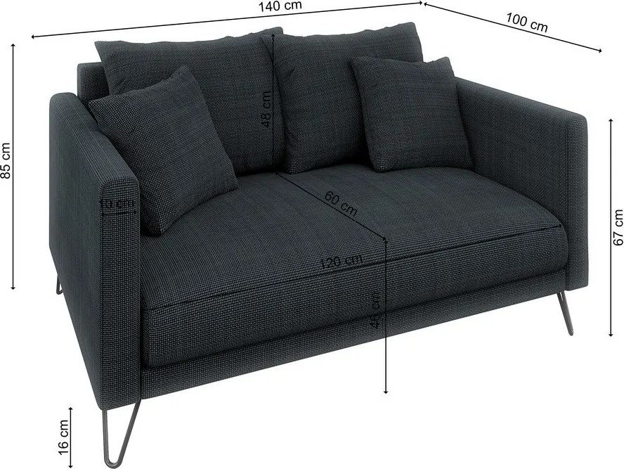 Divano grigio scuro con rivestimento in ciniglia 140 cm Freya – Ropez