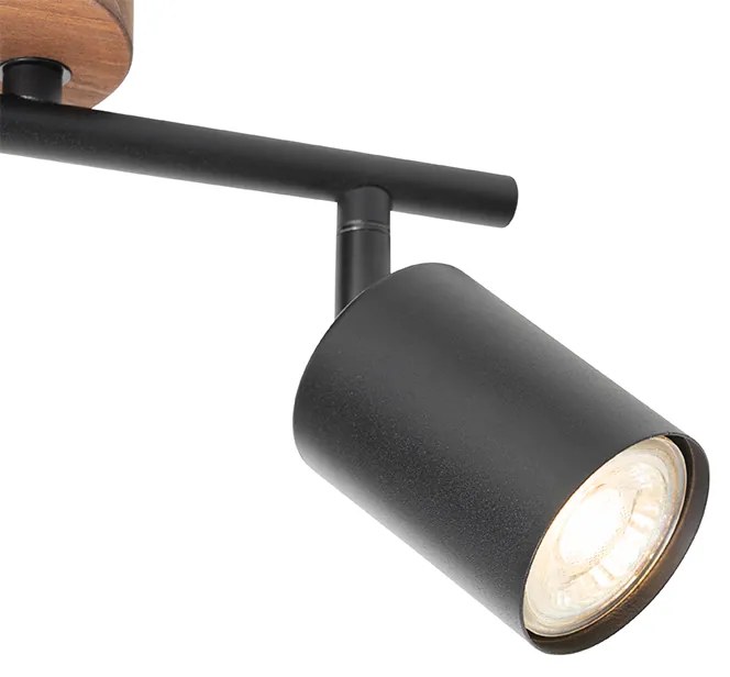 Faretto industriale nero con legno inclinabile 2 luci - Jeana
