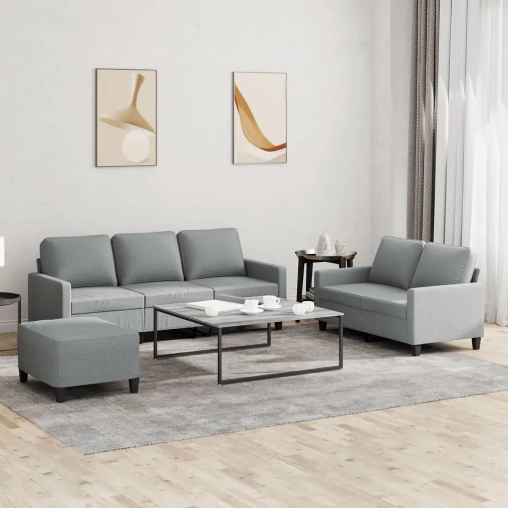 Set Di Divani 3 Pz Con Cuscini Grigio Chiaro İn Tessuto /
