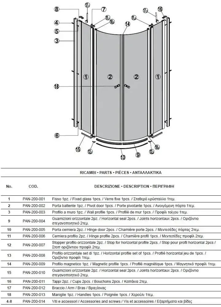 Box Doccia Semicircolare 6mm Anticalcare H190 Apertura Interna Esterna
