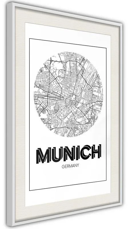 Poster  City Map: Munich (Round)  Cornice Quadri Cornice nera con pass-partout, Larghezza x Altezza Home decor 30x45