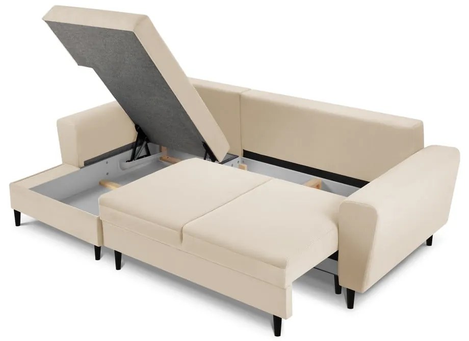 Divano letto in velluto a coste beige, angolo sinistro Moghan - Micadoni Home