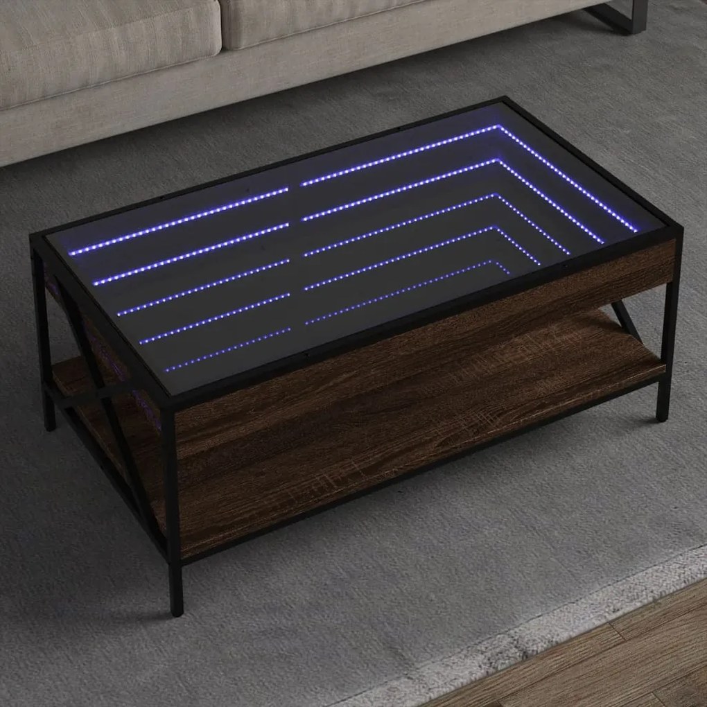 Tavolino Da Salotto Con Led Infinity Rovere Marrone 90x50x38 Cm /