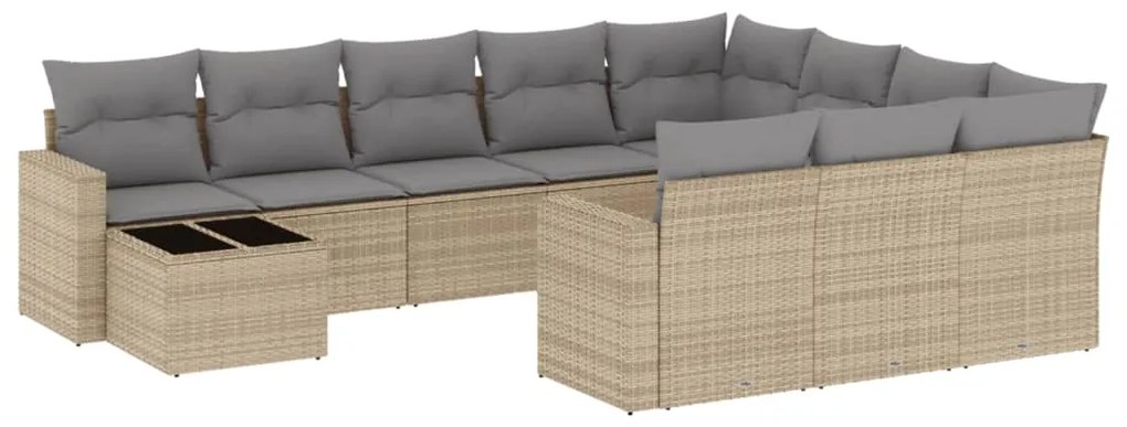 Set divani da giardino 11 pz con cuscini beige in polyrattan