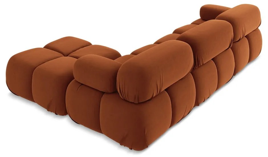 Divano angolare componibile arancione con rivestimento in velluto Lokua – Makamii