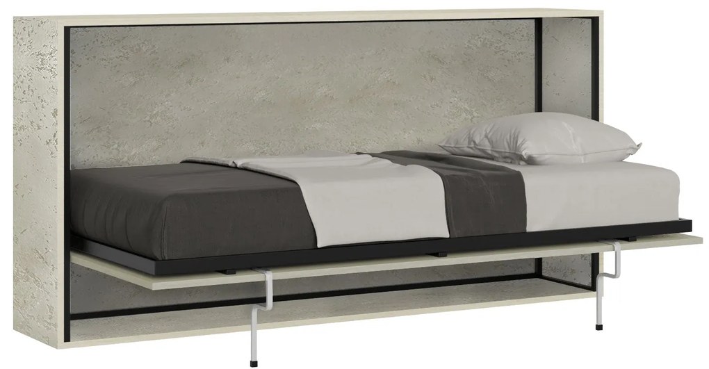 Letto a scomparsa singolo orizzontale Kando con materasso, Cemento / Incluso