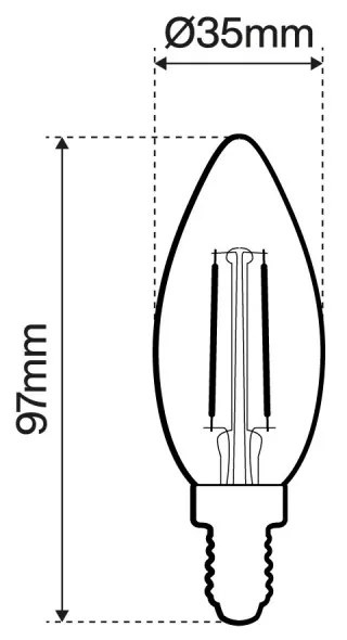 Lampada LED E14 1W a Filamento 1800K, No Flickering - C35 Colore Bianco Molto Caldo 1.800K