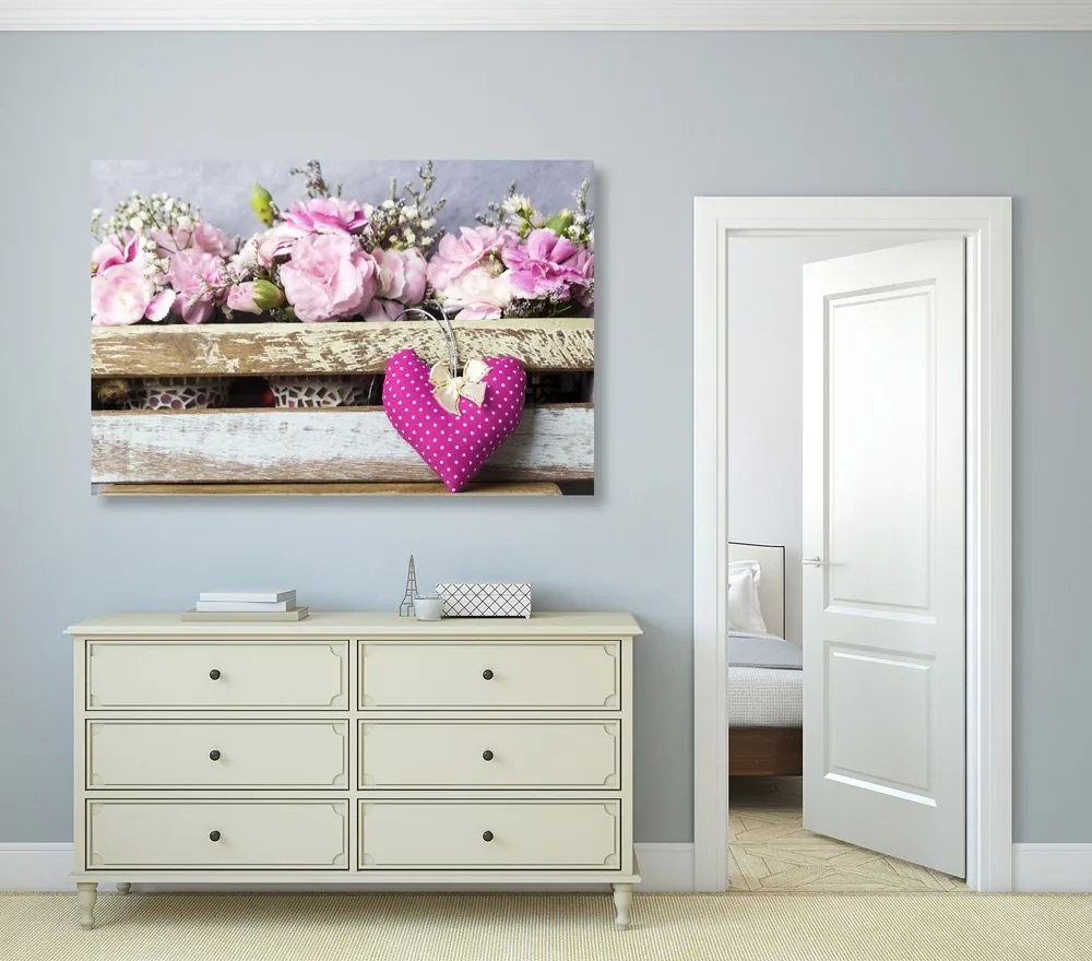 Stampa su tela – Fiori di garofano in cassa di legno