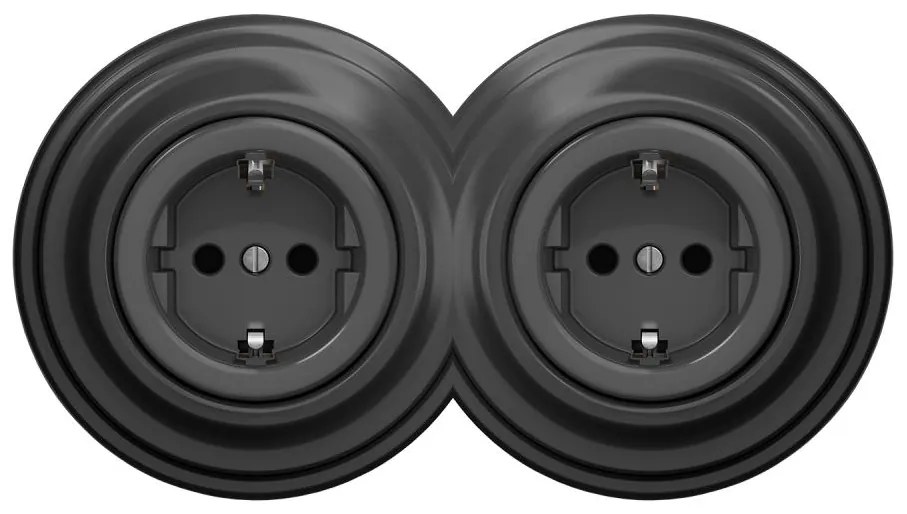 Kliklap - Presa doppia da parete in stile retrò SCHUKO 230 V con cornice, antracite