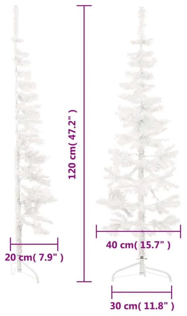 Albero Natale Artificiale Sottile a Metà Supporto Bianco, 120 cm