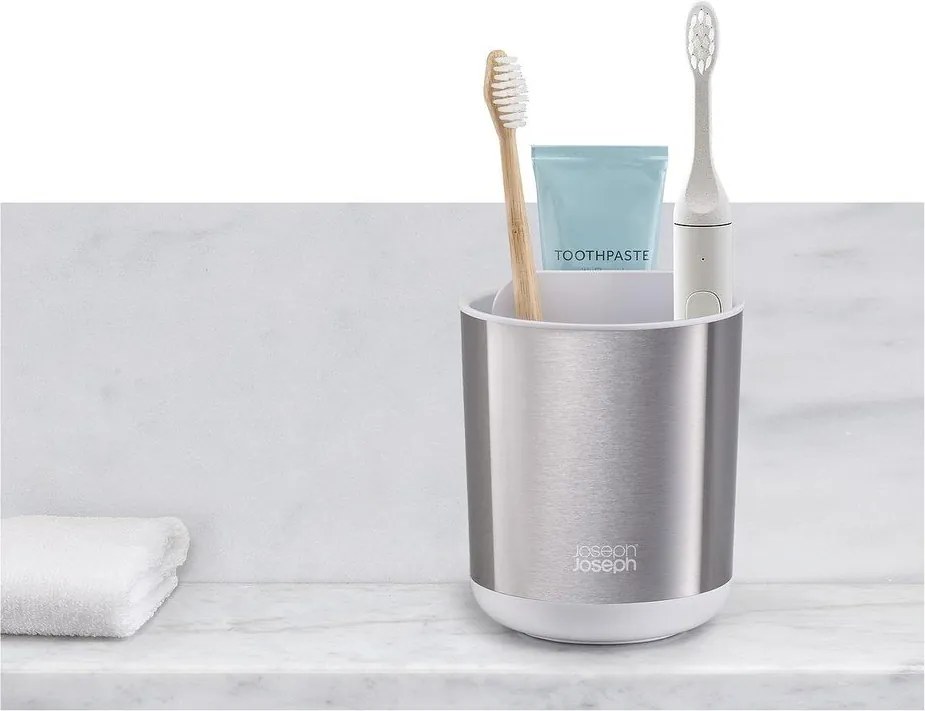 Portaspazzolino argentato in acciaio inox Duo Steel – Joseph Joseph