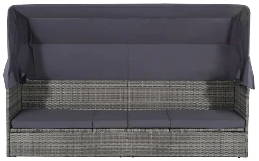 Lettino da giardino con tettuccio grigio 205x62 cm polyrattan