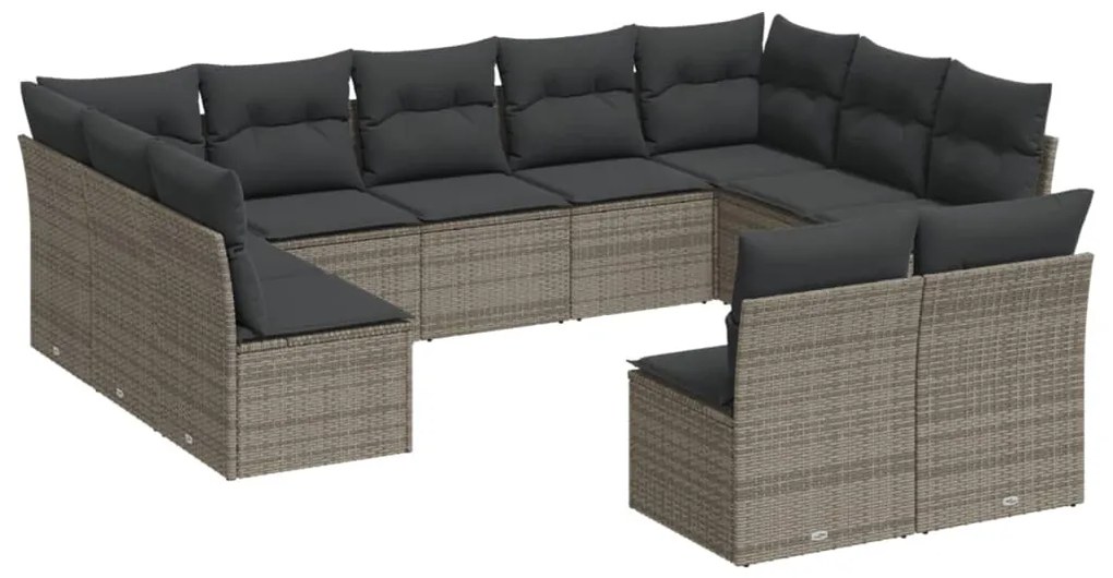 Set divani da giardino 11 pz con cuscini in polyrattan grigio