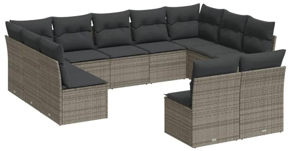 Set divani da giardino 11 pz con cuscini in polyrattan grigio
