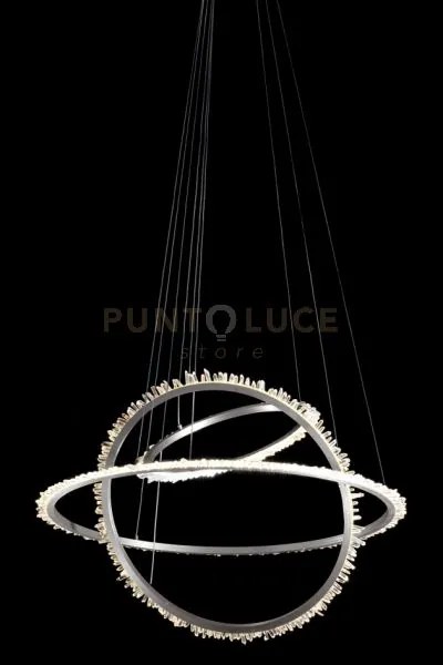 Lampada a sospensione a triplo anello quartz halo, nichel satinato,...