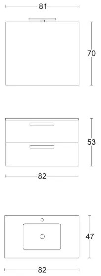 Mobile sospeso bagno 82 cm Quercia Bianco con lavabo e specchio LED - ANGELA1