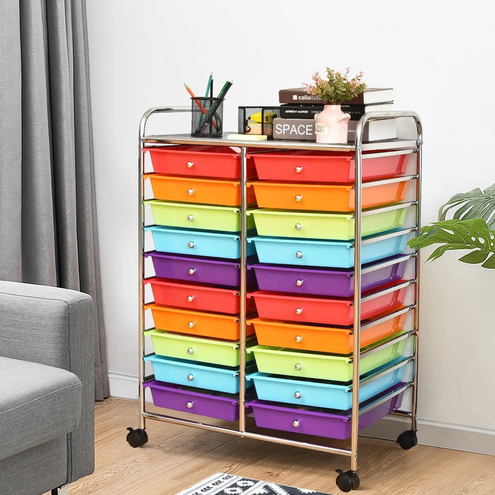 Costway Carrello cassettiera multiuso e leggero con 20 cassetti, Contenitore con ruote per ufficio e casa Colorato
