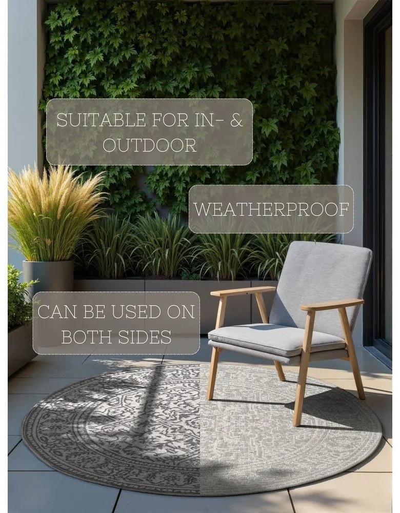 Tappeto da interno/esterno rotondo grigio/avorio ø 160 cm Duet Kona – NORTHRUGS