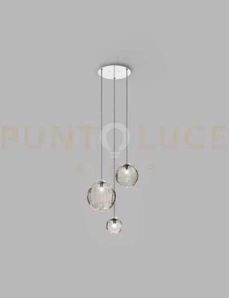 Puppet sospensione r3 fume' trasparente cromo lucido 3 luci attacco g9