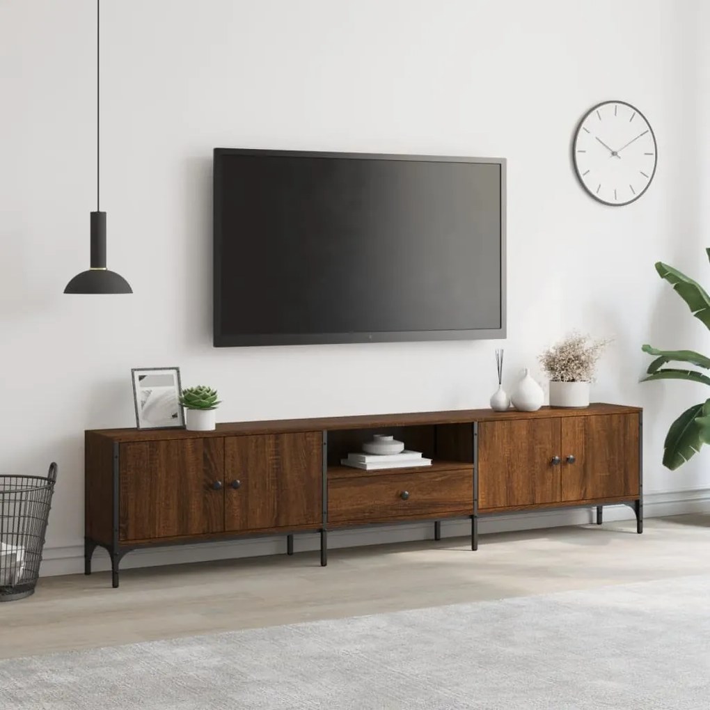 Mobile tv cassetto rovere marrone 200x25x44cm legno multistrato