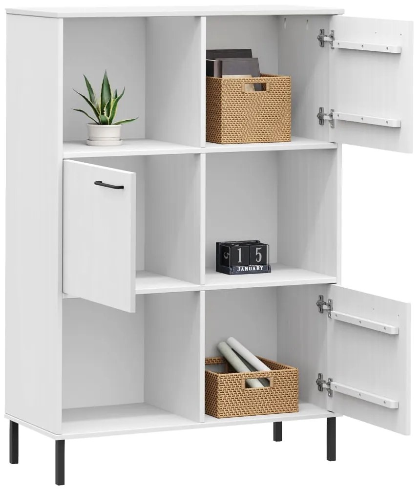 Libreria gambe metallo bianco 90x35x128,5cm legno massello oslo