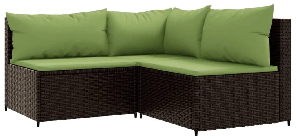 Set mobili da giardino 4 pz con cuscini in polyrattan marrone