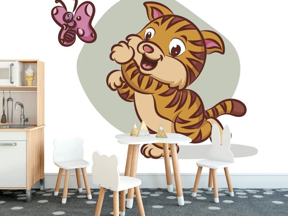 Carta da parati – Gattino carino con farfalla
