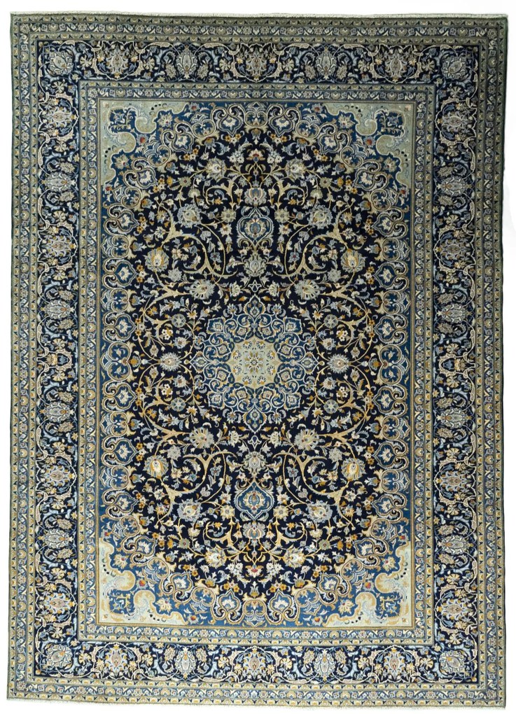 Kashan Tappeto 400x290 Blu (Iran) Annodato A Mano