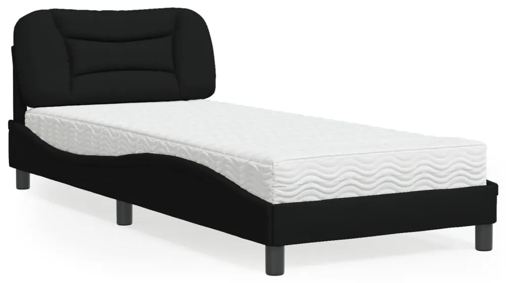 Letto con materasso nero 90x200 cm in tessuto