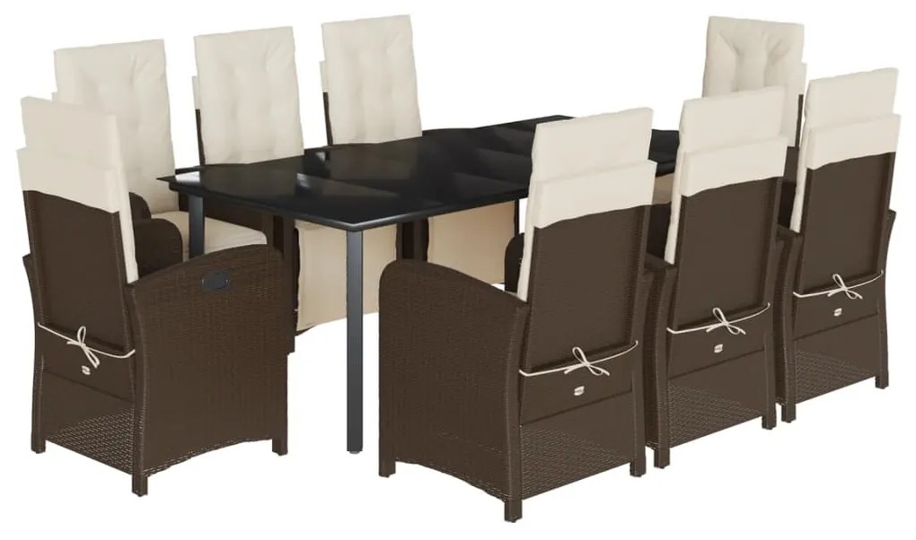 Set da pranzo da giardino 9pz con cuscini marrone in polyrattan