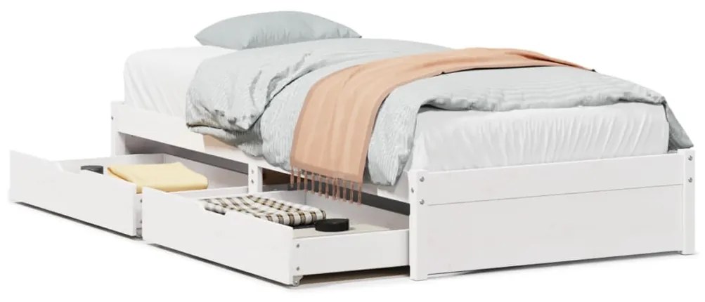 Letto senza materasso bianco 75x190 in legno massello di pino