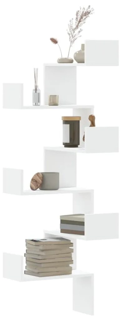 Scaffale Angolare Muro Bianco 45x45x147 Cm Legno Multistrato /