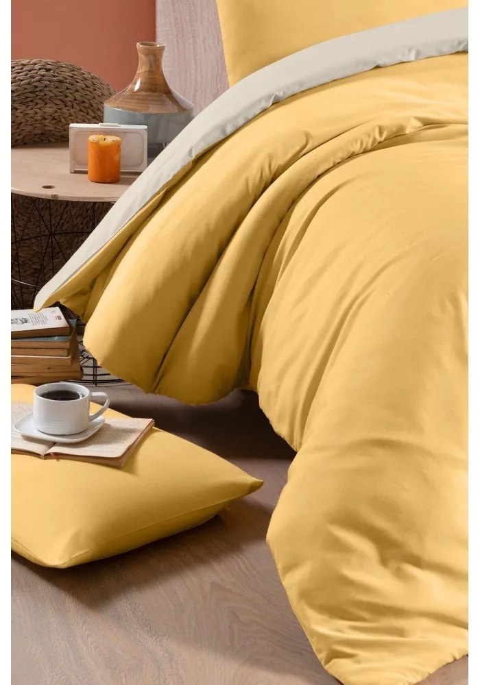 Lenzuolo matrimoniale in cotone giallo e panna / lenzuolo matrimoniale esteso 200x220 cm - Mila Home