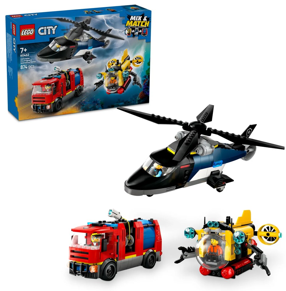 Elicottero, autopompa e sottomarino Lego City