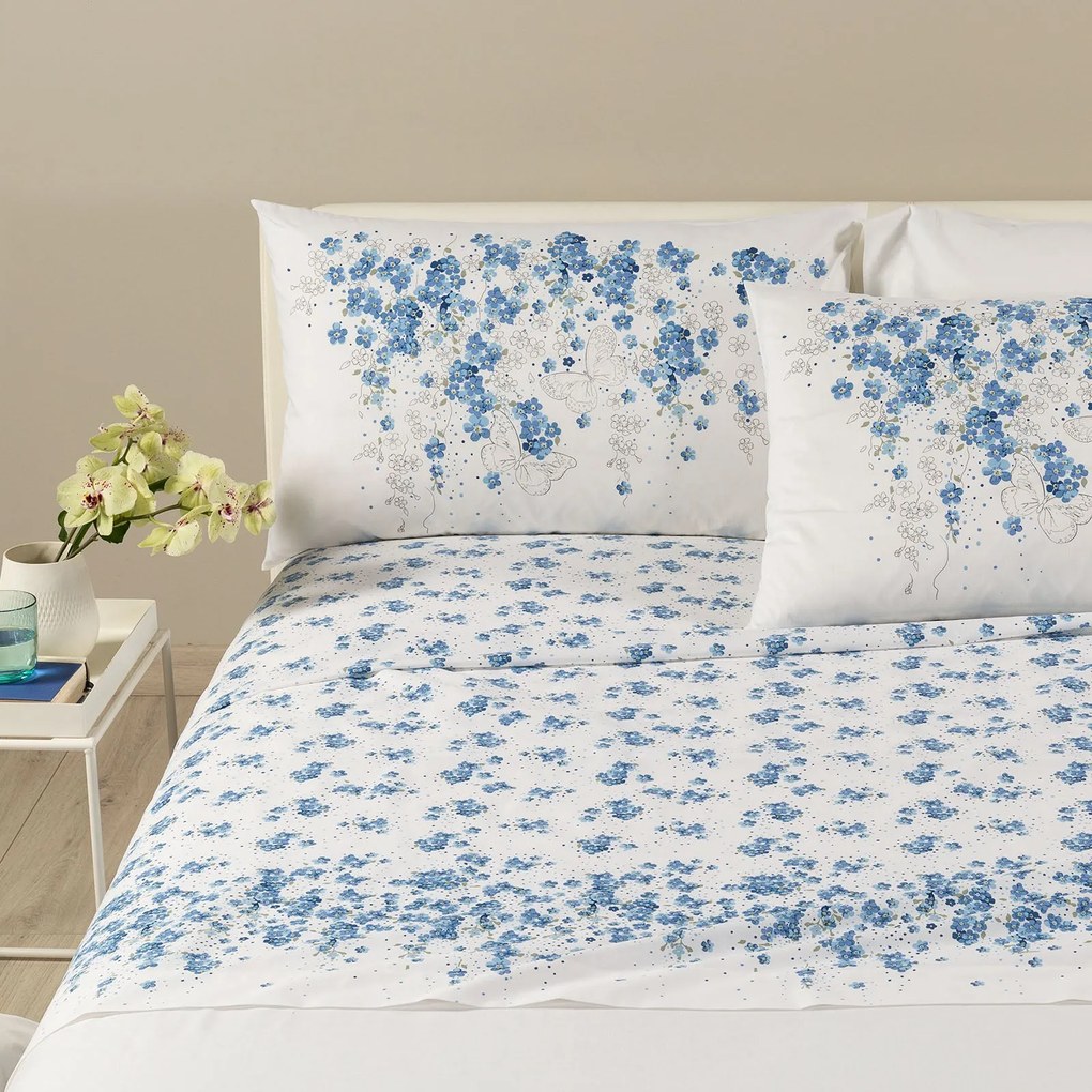 Completo Lenzuola in Cotone Myosotis Francese 2 federe