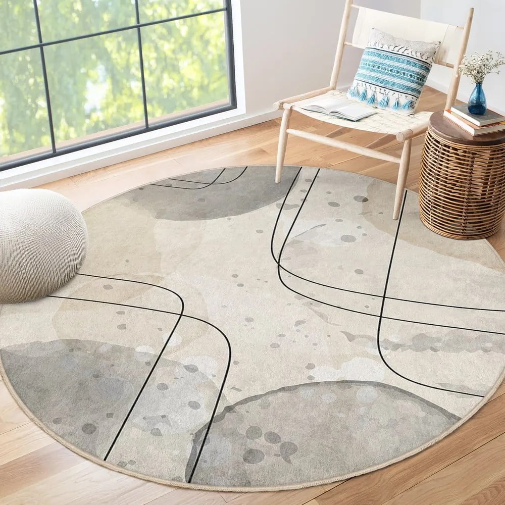 Tappeto rotondo beige lavabile ø 120 cm Simple Lines – Mila Home