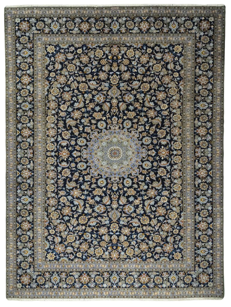 Kashan Tappeto 410x310 Blu (Iran) Annodato A Mano